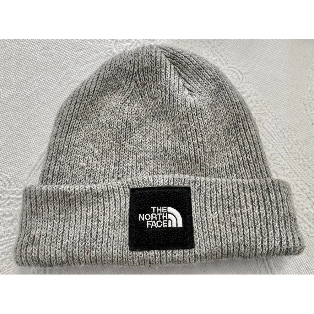 The‎ North Face Gray Knit Cuffed Box Logo Beanie Hat Cap Unisex